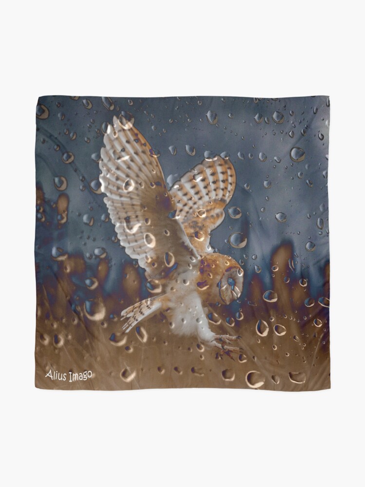 Alternate view of Raindrops - Barn Owl in Flight Scarf