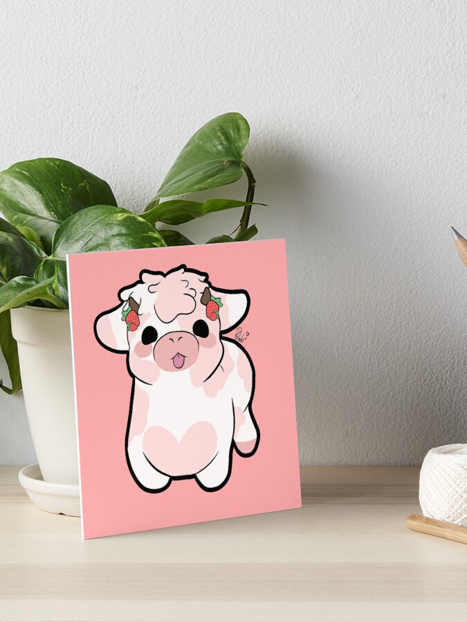 Art Print Strawberry Cow 8x8 Art Print Cute Kawaii Pink Cow 