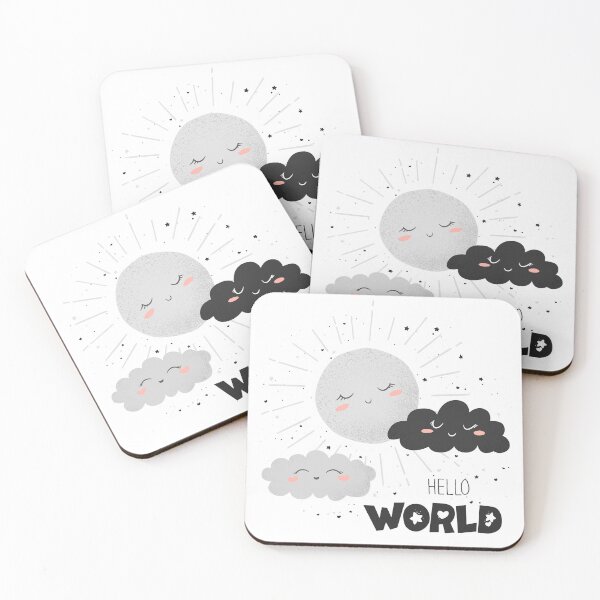Item preview, Cute cartoon sun, clouds and lettering Hello world designed and sold by DarianaArt.