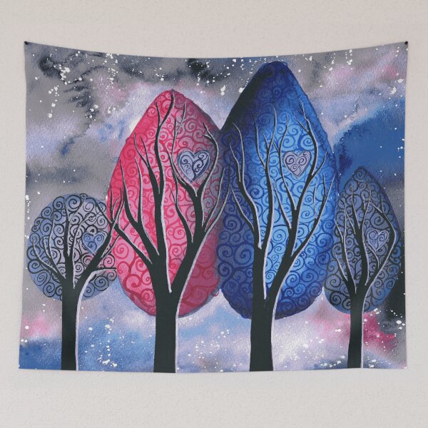 Item preview, Night tree family - watercolour painting of swirly trees designed and sold by klbailey.