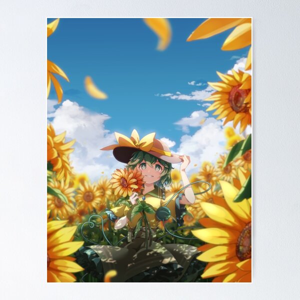 Anime girl with a straw hat in a sunflower field Tote Bag for