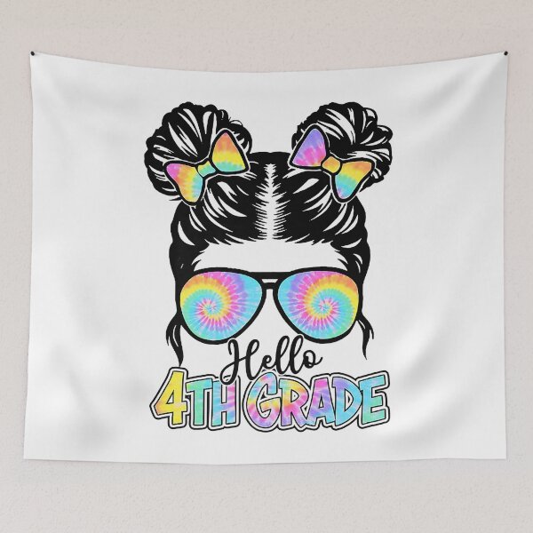 Item preview, Hello 4th Grade Messy Bun Girls Tie Dye Back To School designed and sold by ImkeAhrens.