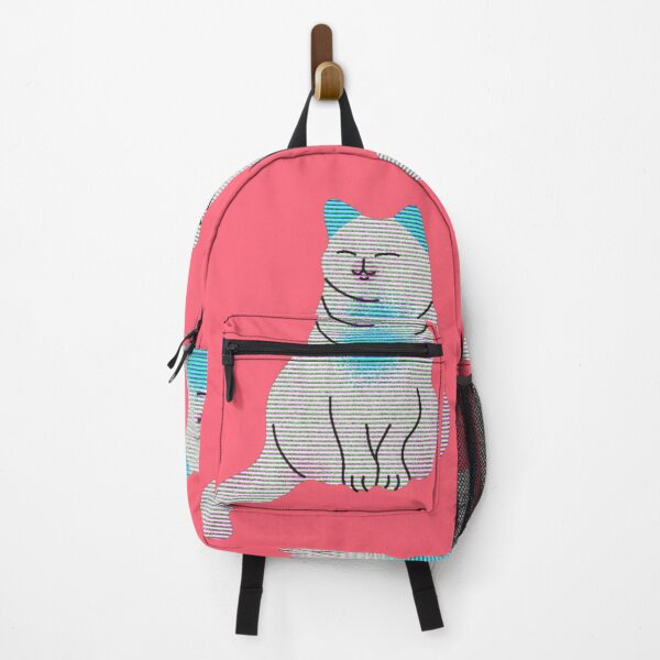Item preview, Hot Pink Kawaii Cat Pack/Pretty White Kitty Out Of The City/ Cat Lovers Gifts/ White on Black Cuteness designed and sold by ChristabellaWwMS.