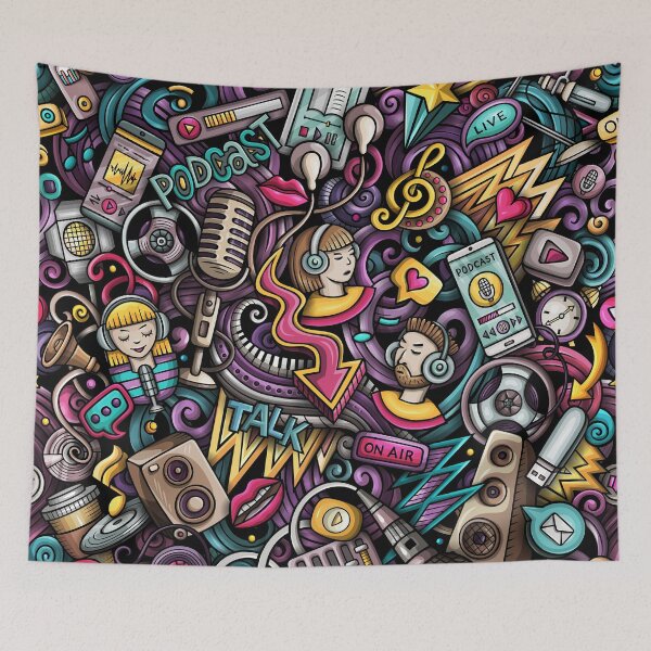 Item preview, Audio Podcaster Doodle Art - Colourful mic radio multimedia designed and sold by The Patootoos.
