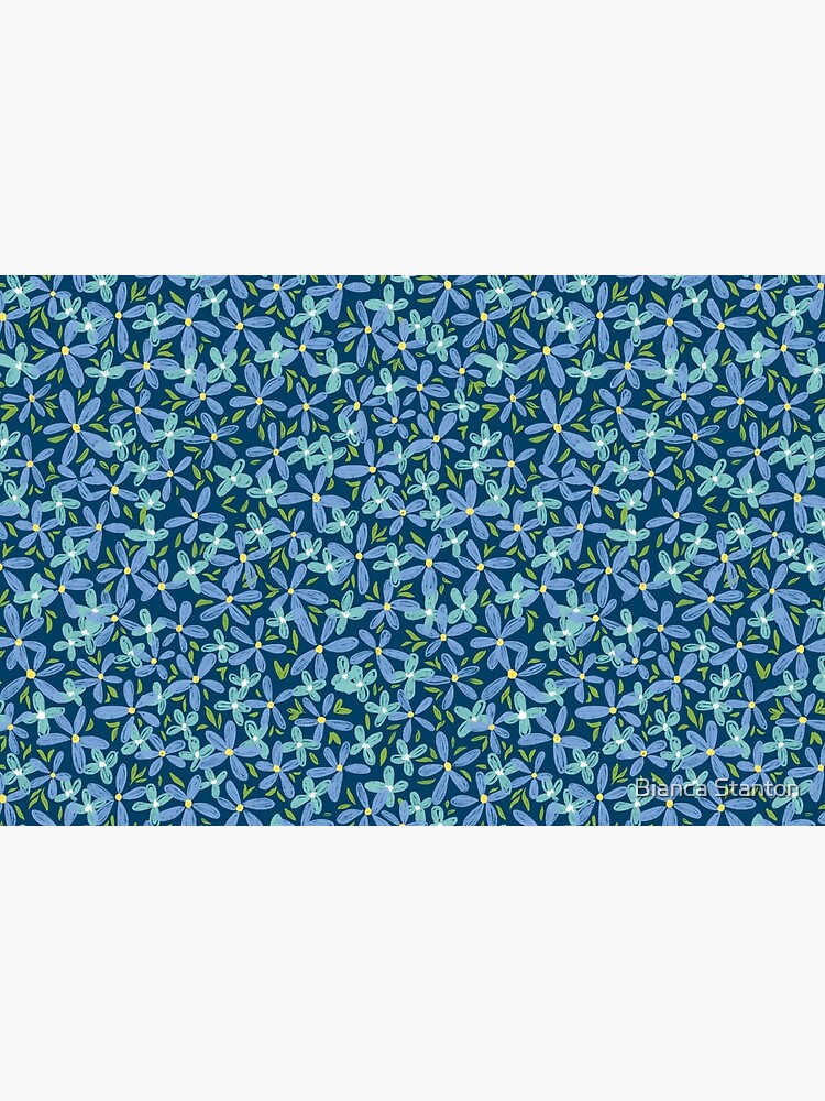 Disover Little ditsy floral print - blue, navy, green, yellow Bath Mat