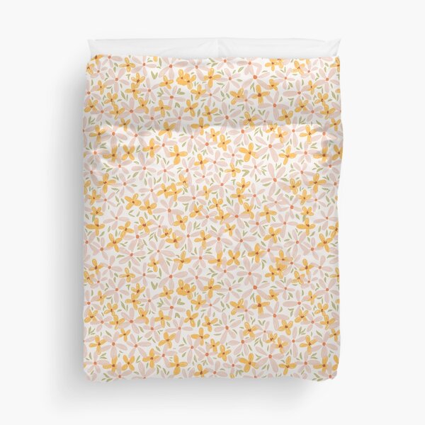 Little ditsy floral print - cream, peach, green, yellow Duvet Cover