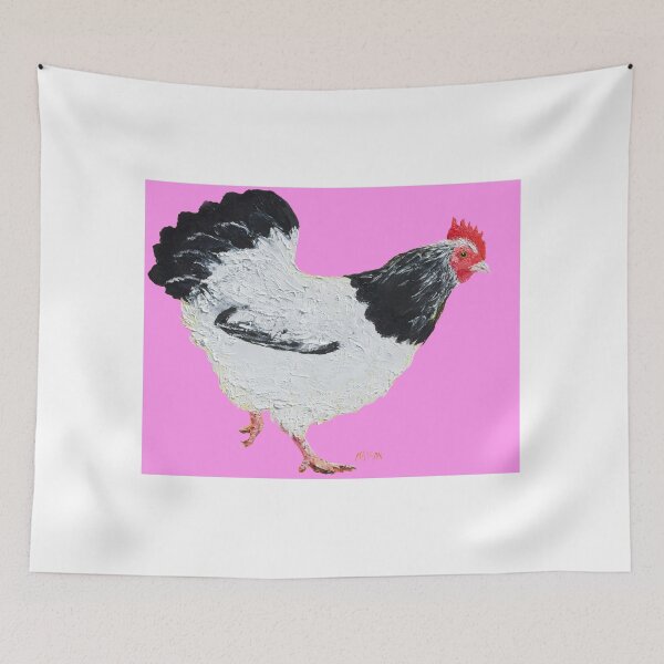 Item preview, Hen painting on pink background designed and sold by MatsonArtDesign.