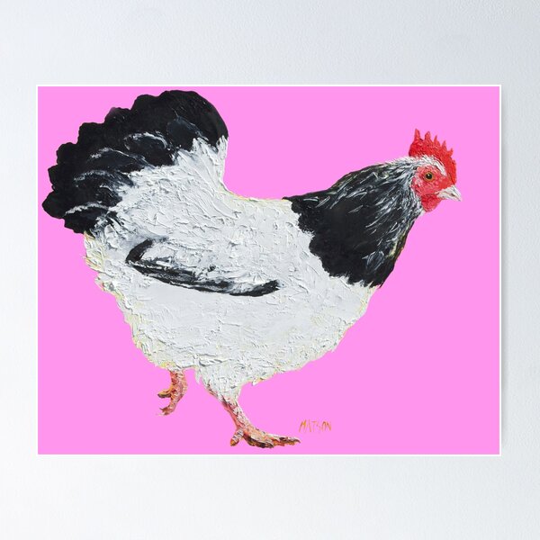 Item preview, Hen painting on pink background designed and sold by MatsonArtDesign.