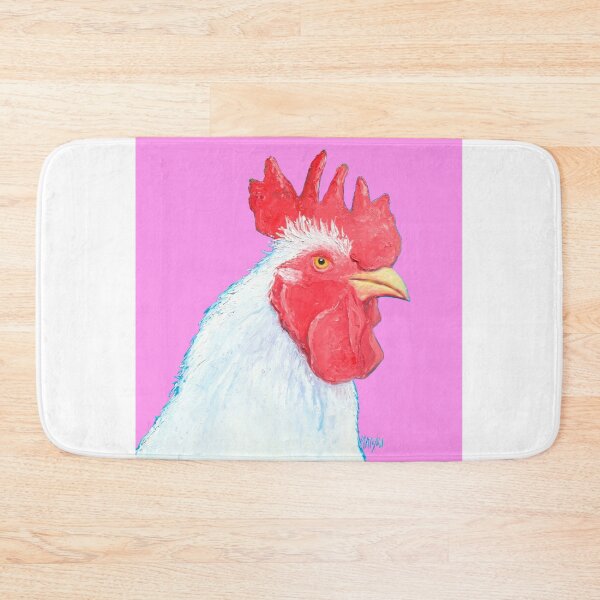 Item preview, White Rooster on pink background designed and sold by MatsonArtDesign.