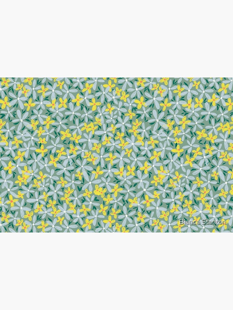 Discover Little ditsy floral print - green, blue, ice blue, emerald Bath Mat