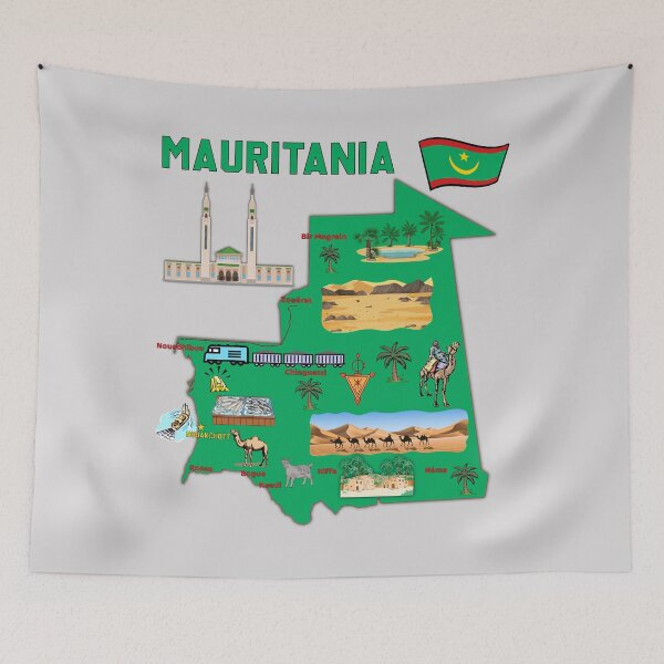 Item preview, tourist map of Mauritania, major cities, flag, symbols designed and sold by mashmosh.