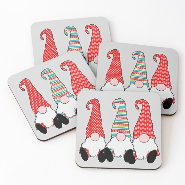Item preview, 3 Nordic Gnomes Winter Christmas Swedish Tomte Cute Elves, snowflakes, red green designed and sold by funnytshirtemp.