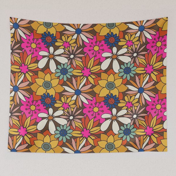 Item preview, 70s retro vintage flower power happy pattern designed and sold by PG Illustration.