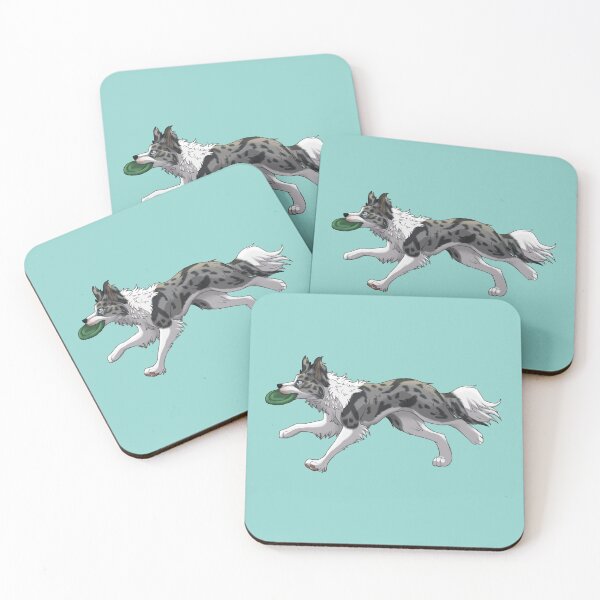 Item preview, Running Blue Merle Border Collie with Frisbee  designed and sold by Bamsdrawz.