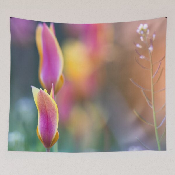 Item preview, Dappled sunlight shining on pink and yellow flowers designed and sold by CyaniRose.