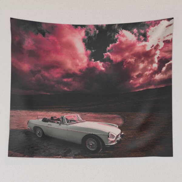 Item preview, White Classic MG Car on Pink Sky designed and sold by QuarterMoon.