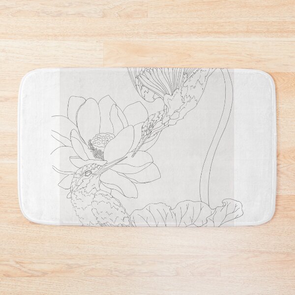 Item preview, Kingfisher and lotus flowers black and white designed and sold by PetitMartin.
