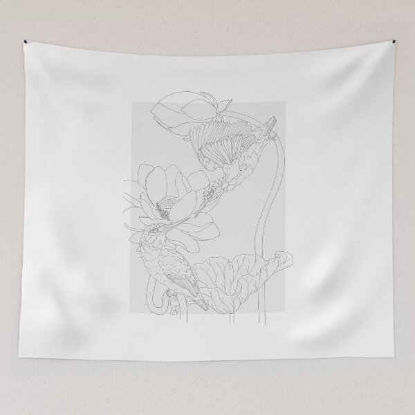 Item preview, Kingfisher and lotus flowers black and white designed and sold by PetitMartin.