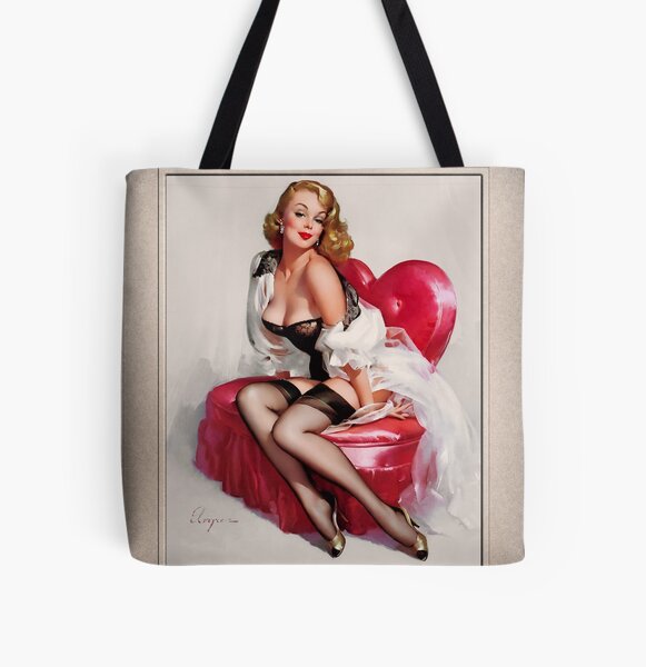 My Heart Shaped Loveseat by Gil Elvgren Remastered Vintage Art Xzendor7 Reproductions All Over Print Tote Bag