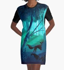 Shadow Wolves Stalk The Silver Wood Graphic T-Shirt Dress