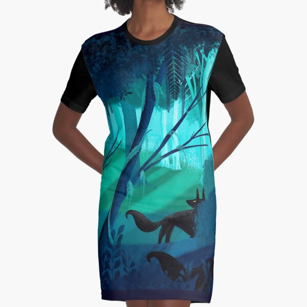 Shadow Wolves Stalk The Silver Wood Graphic T-Shirt Dress