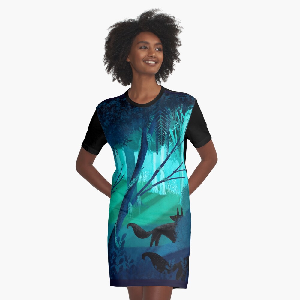 Shadow Wolves Stalk The Silver Wood Graphic T-Shirt Dress