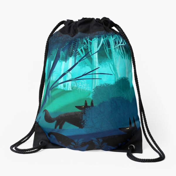 Shadow Wolves Stalk The Silver Wood Drawstring Bag