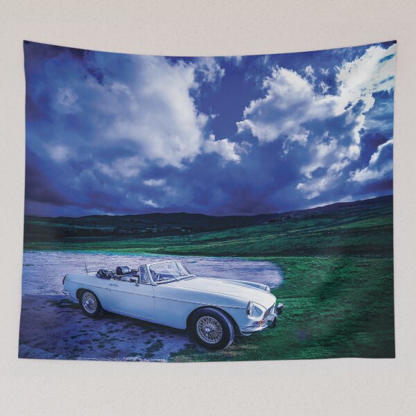 Item preview, White Classic MG Car on Blue Sky designed and sold by QuarterMoon.
