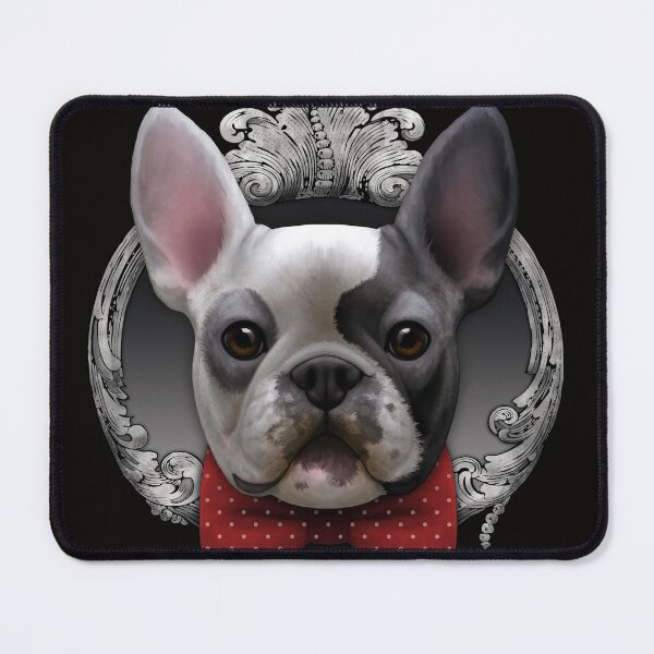 Item preview, French bulldog illustration with red bowtie and silver frame designed and sold by Svitac.