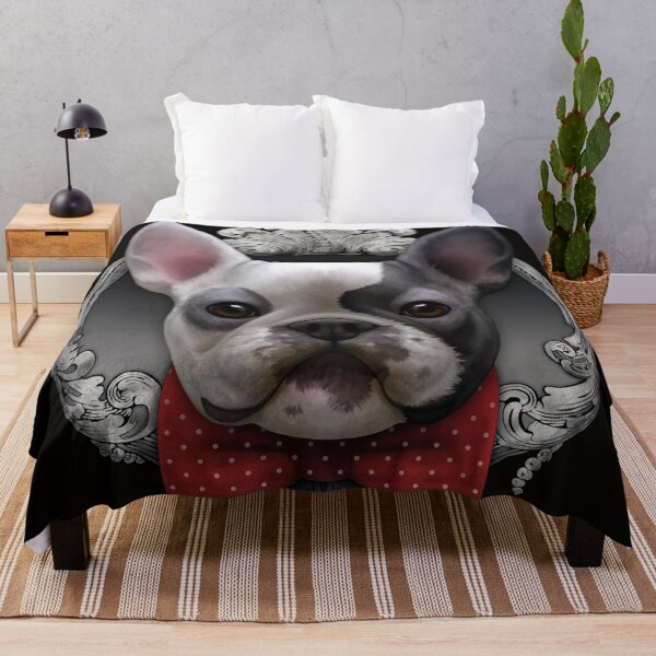 Item preview, French bulldog illustration with red bowtie and silver frame designed and sold by Svitac.