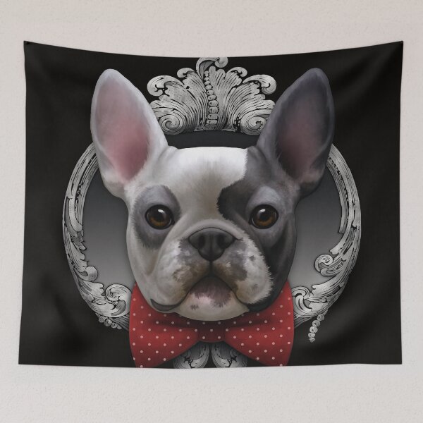 Item preview, French bulldog illustration with red bowtie and silver frame designed and sold by Svitac.