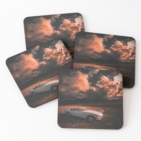 Item preview, White Classic MG Car on Orange Sky designed and sold by QuarterMoon.