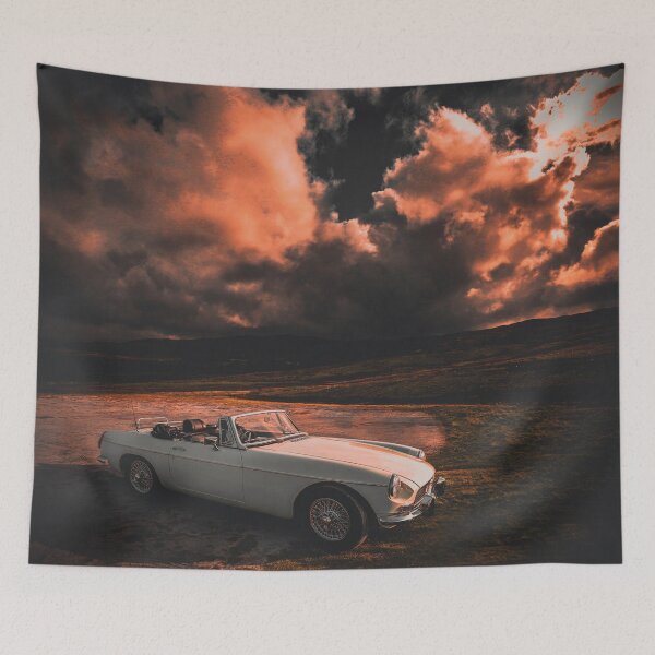 Item preview, White Classic MG Car on Orange Sky designed and sold by QuarterMoon.
