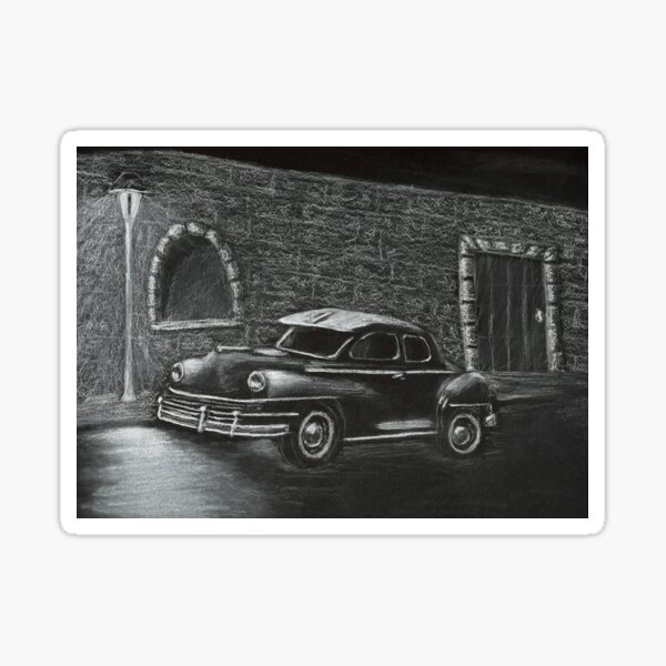 Night Scene of Vintage Car Sticker
