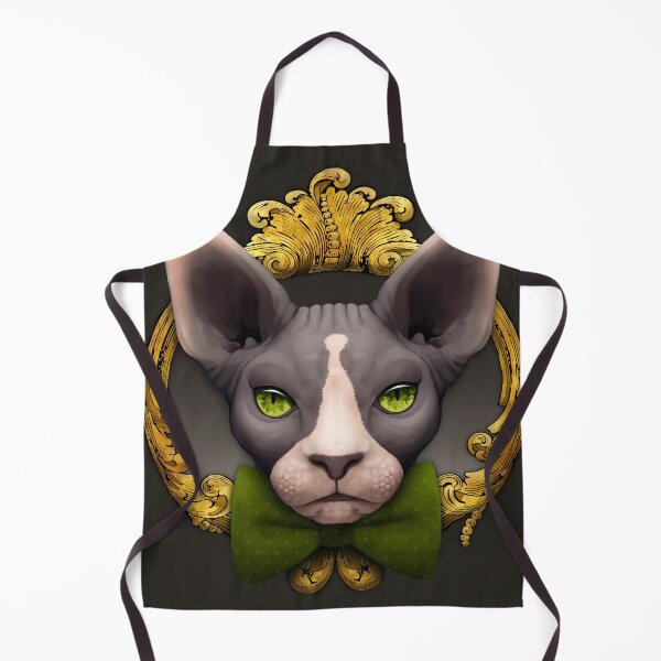 Item preview, Sphynx cat illustration with green bowtie and gold ornamental frame designed and sold by Svitac.