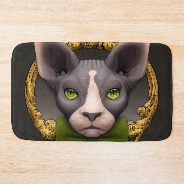 Item preview, Sphynx cat illustration with green bowtie and gold ornamental frame designed and sold by Svitac.