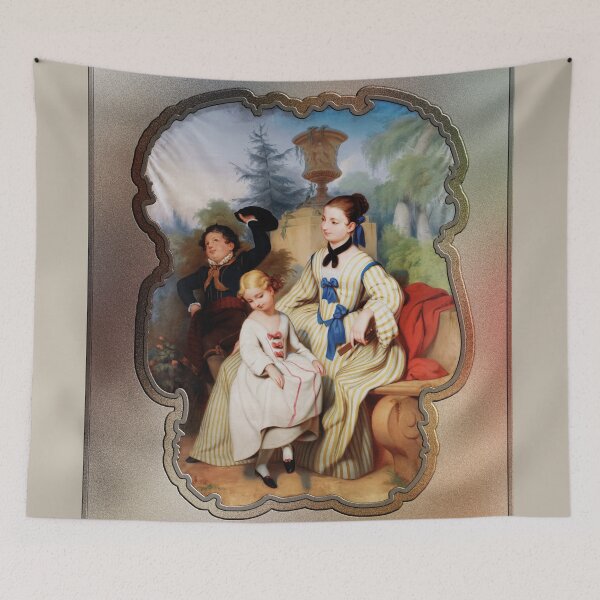 Item preview, Girl With A Fan And Two Children In Elegant Dress Remastered Xzendor7 Retro Vintage Art Reproductions designed and sold by Xzendor7 Digital Art Creations.