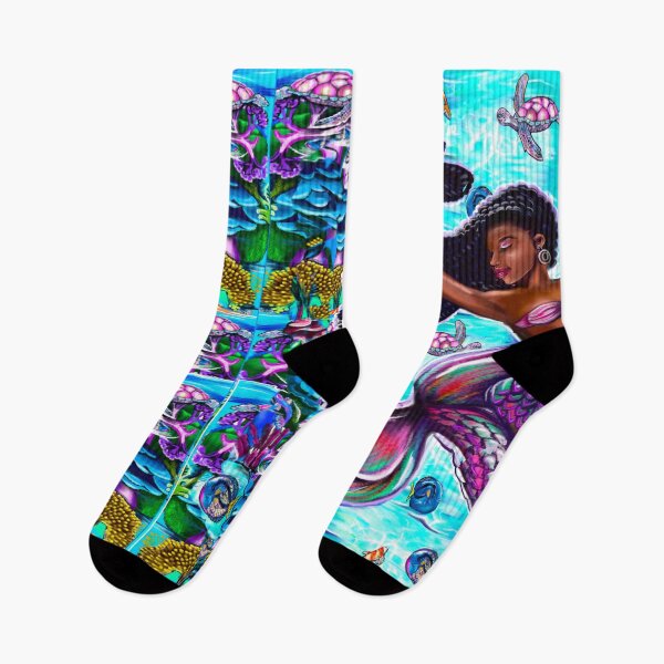 Item preview, mermaid underwater with flowing braids on a coral reef, Afro hair and caramel brown skin designed and sold by Artonmytee.