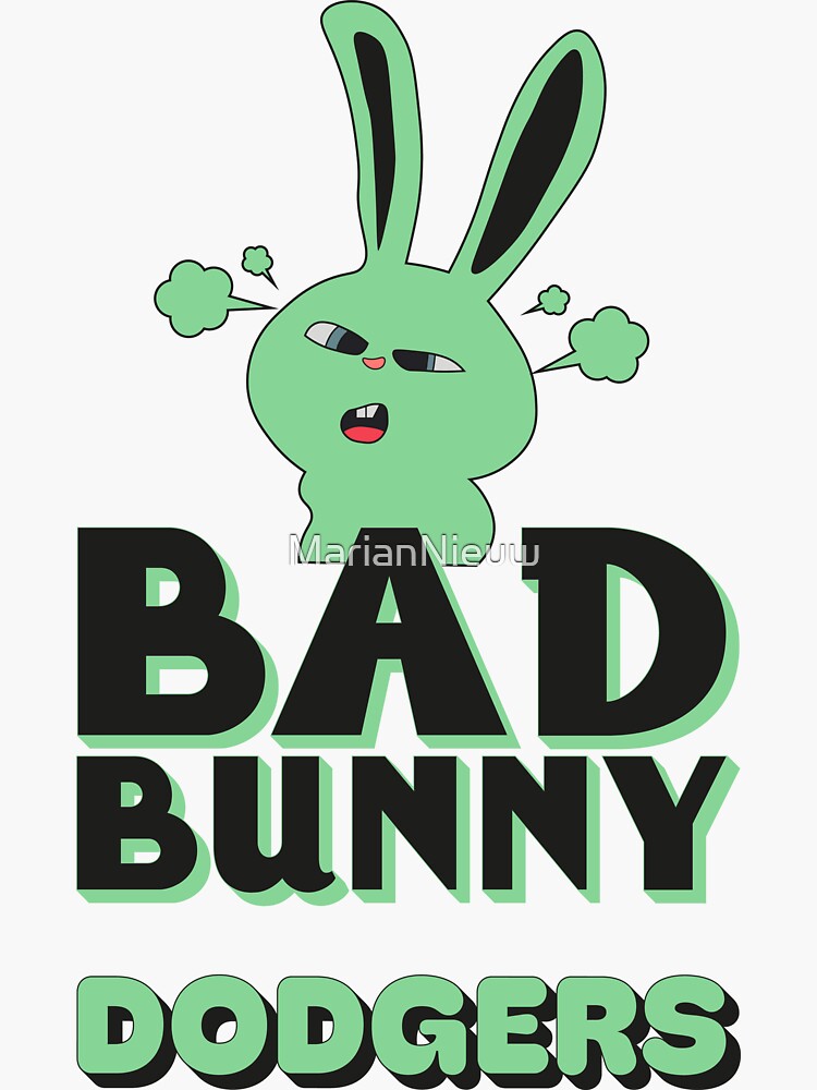 Bad bunny Dodgers, Bunny love, Angry Rabbit, Funny Sticker for Sale by  MarianNieuw