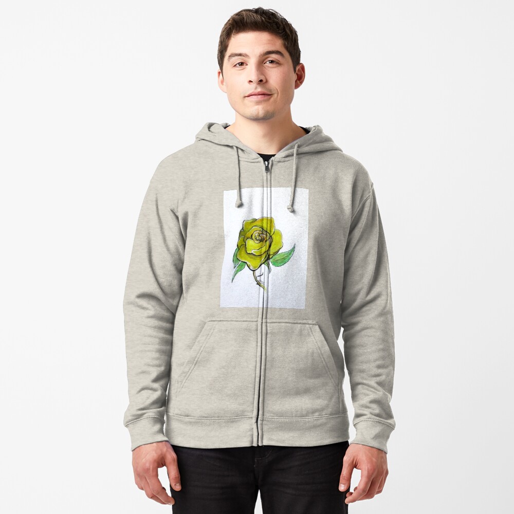 Yellow-Green Rose Zipped Hoodie