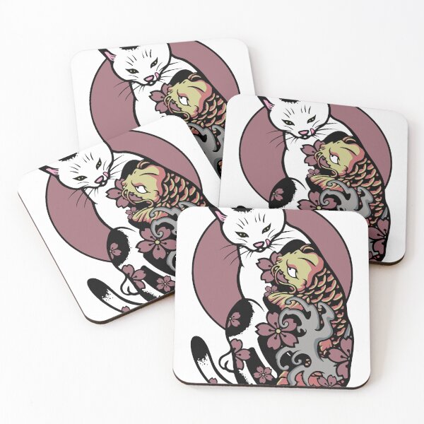 Item preview, Monmon cat - Cat with japanese tattoo -Koï Fish designed and sold by Kumabushi.