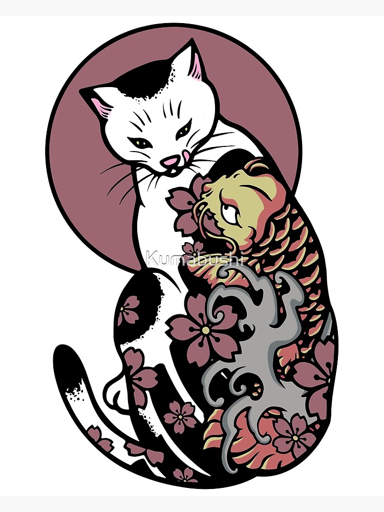Discover Monmon cat - Cat with japanese tattoo -Koï Fish Premium Matte Vertical Poster