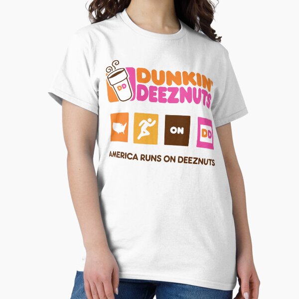Vista previa del artículo con la obra «Dunkin Deeznuts - Estados Unidos funciona con Deeznuts», diseñado y vendido por TrendsHunter08.