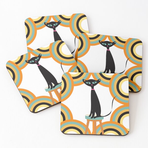 Item preview, Black Mid Century Cat Surrounded by Myriad of Retro Shapes designed and sold by LisWilliams.