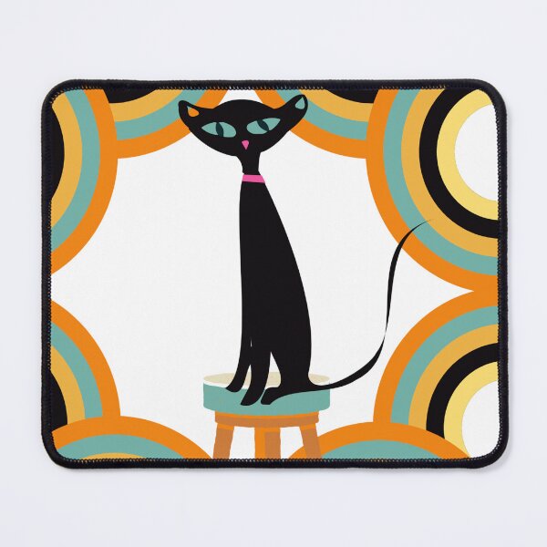 Item preview, Black Mid Century Cat Surrounded by Myriad of Retro Shapes designed and sold by LisWilliams.
