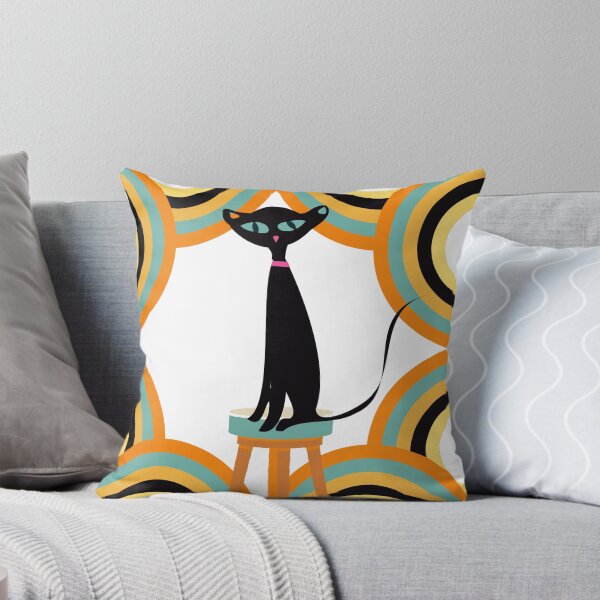 Item preview, Black Mid Century Cat Surrounded by Myriad of Retro Shapes designed and sold by LisWilliams.