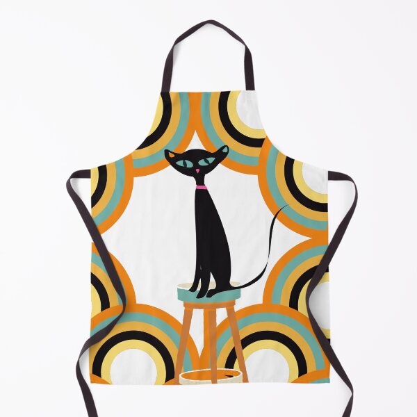 Item preview, Black Mid Century Cat Surrounded by Myriad of Retro Shapes designed and sold by LisWilliams.