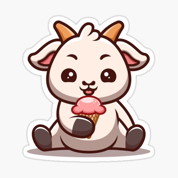 "Goat Sitting Eating Ice Cream Cute Cartoon" Sticker for Sale by