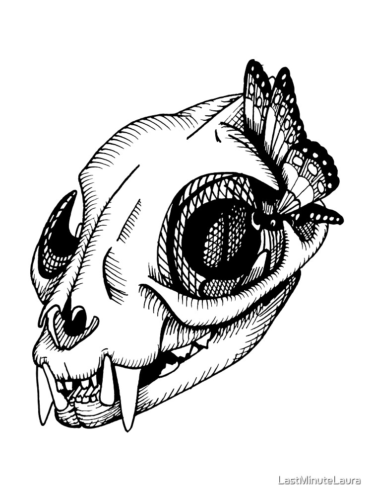 "cat skull line art drawing" Sticker for Sale by LastMinuteLaura