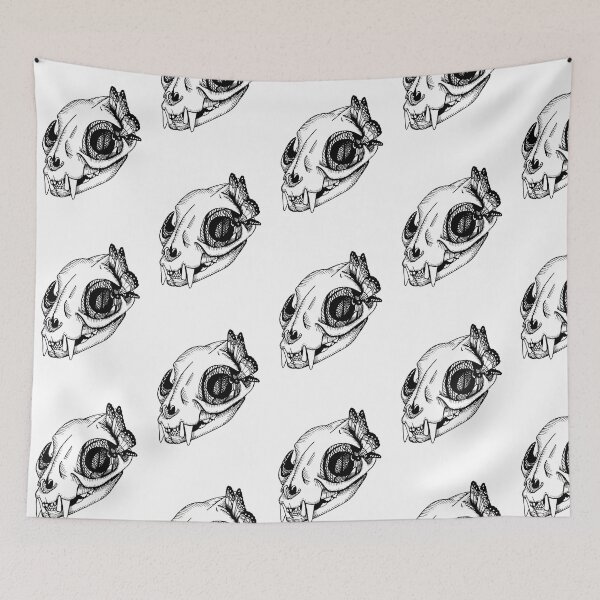 Item preview, cat skull line art drawing designed and sold by LastMinuteLaura.